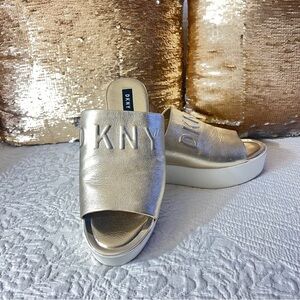 DKNY Gold Mules with  Gold  Metallic Finish